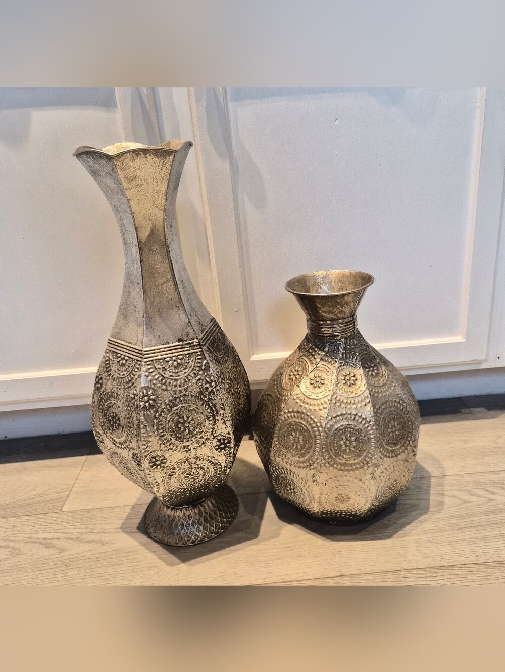 Silver Decorative Metal Vases - Set of 2